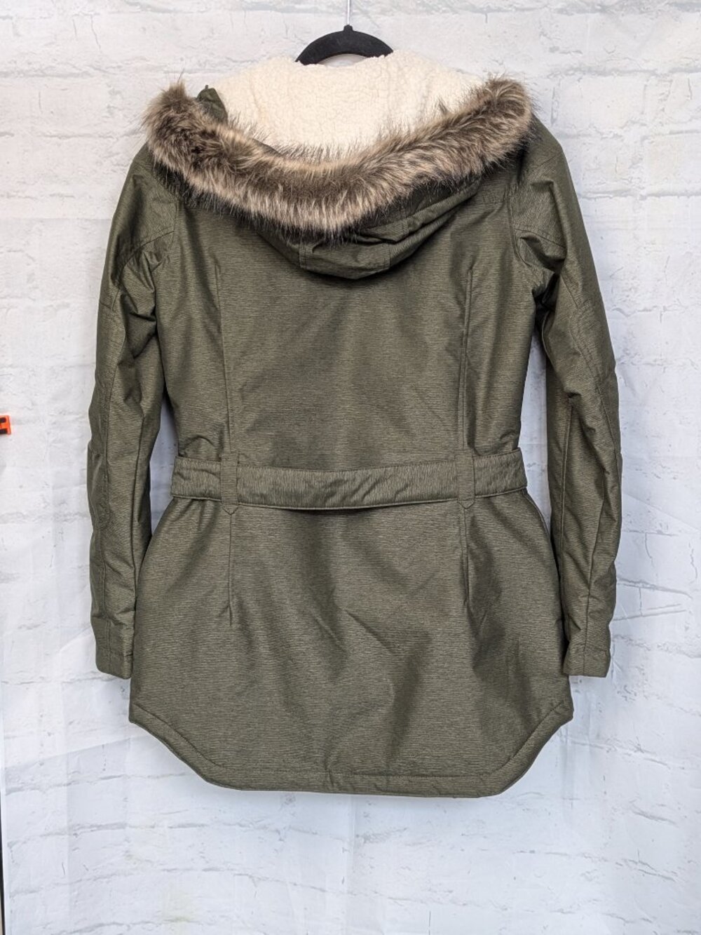 Columbia Omni-Heat Belted Winter Jacket with Faux Fur Hood Size Small Moss Green - Picture 4 of 9